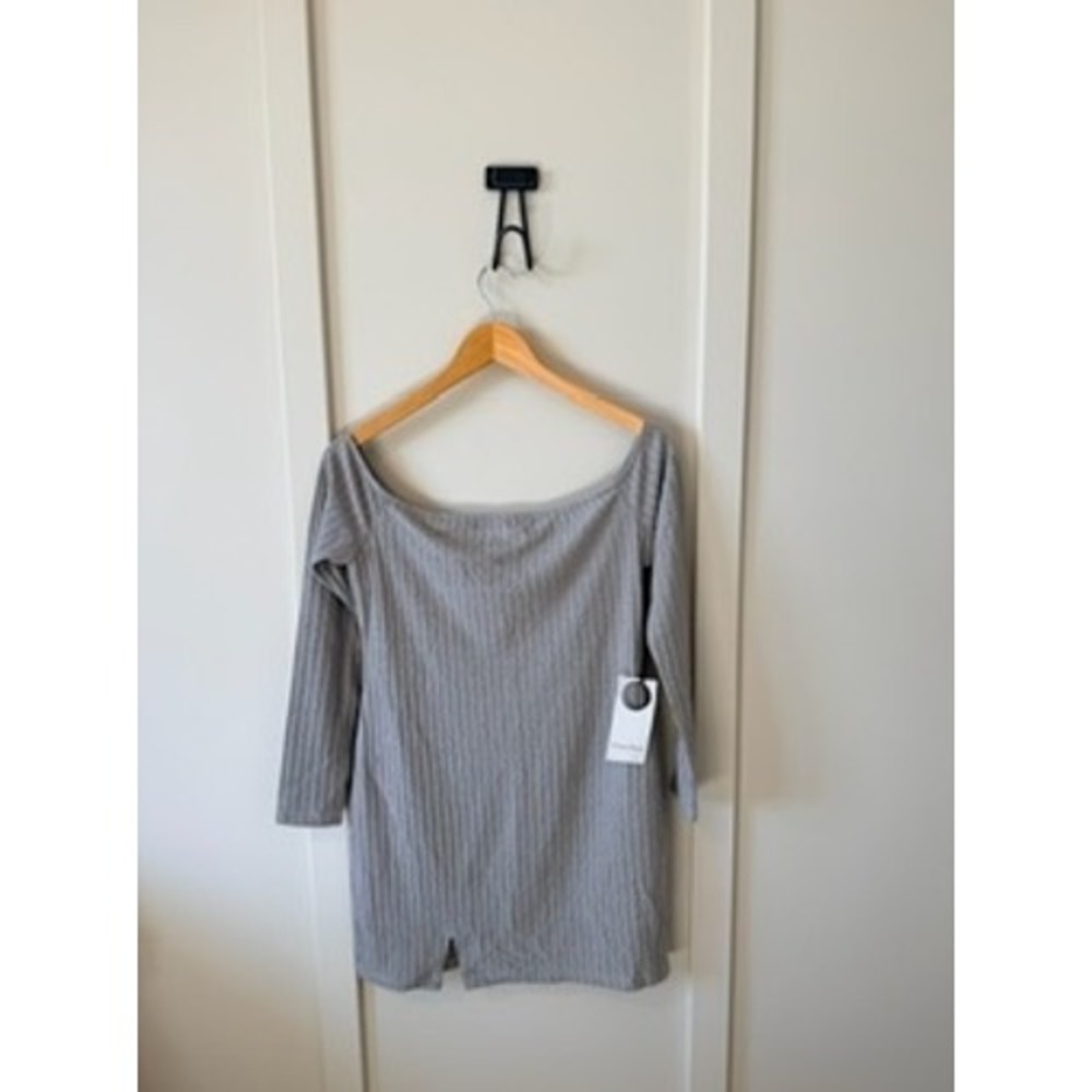 Privacy Please Grey Ribbed Off The Shoulder Long Sleeve Mini Dress NWT Size L